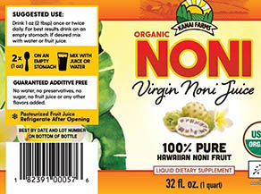 Noni juice label