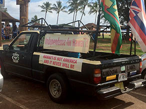 Truck with signs