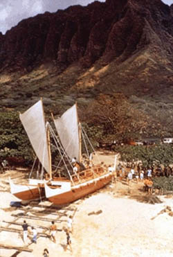 Hokule`a launching 1975